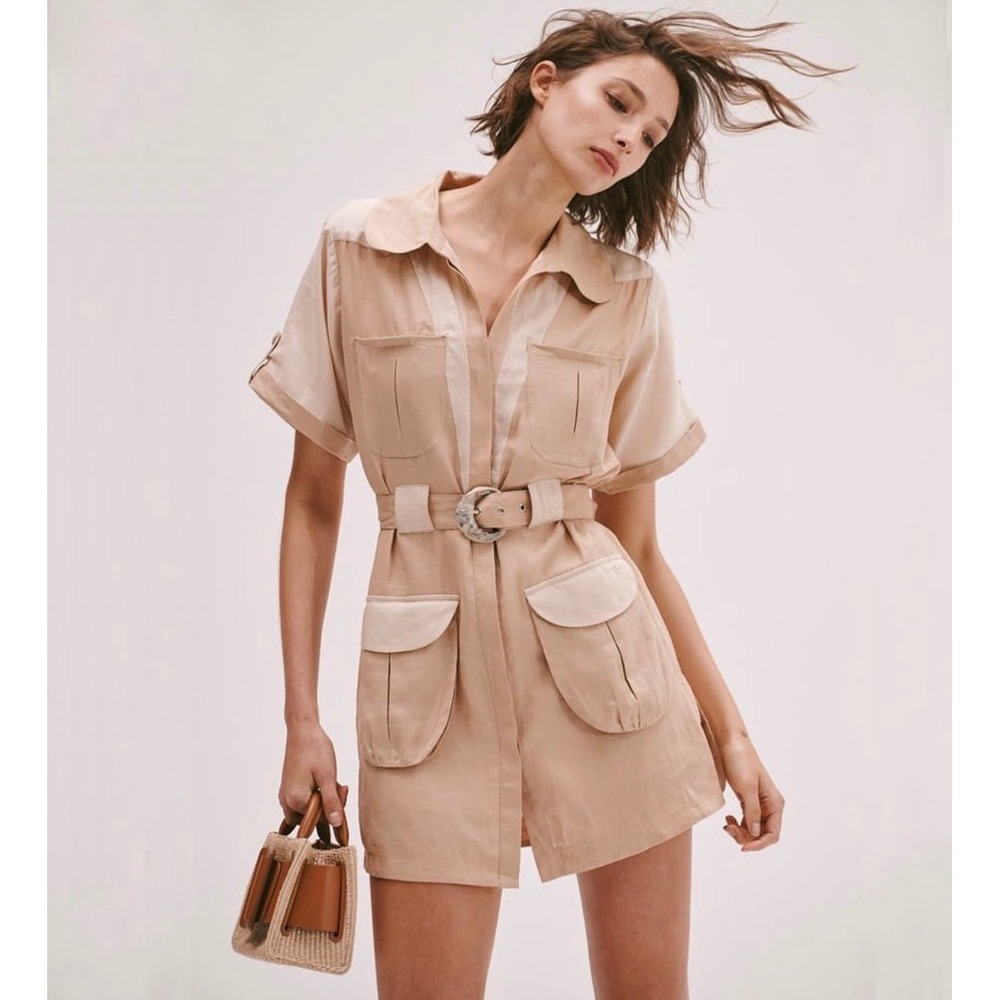 Free People x Steele Dusty Utility Dress XS Linen Blend Belted Safari Mini NWT